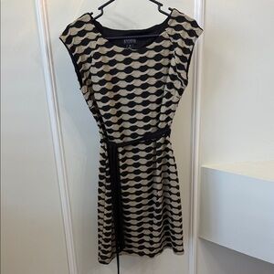 Enfocus Studio Black and Tan Patterned Mini Dress